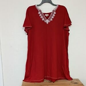 Max Studio Burnt Orange Embroidered V-neck Pullover Dress Size 3x